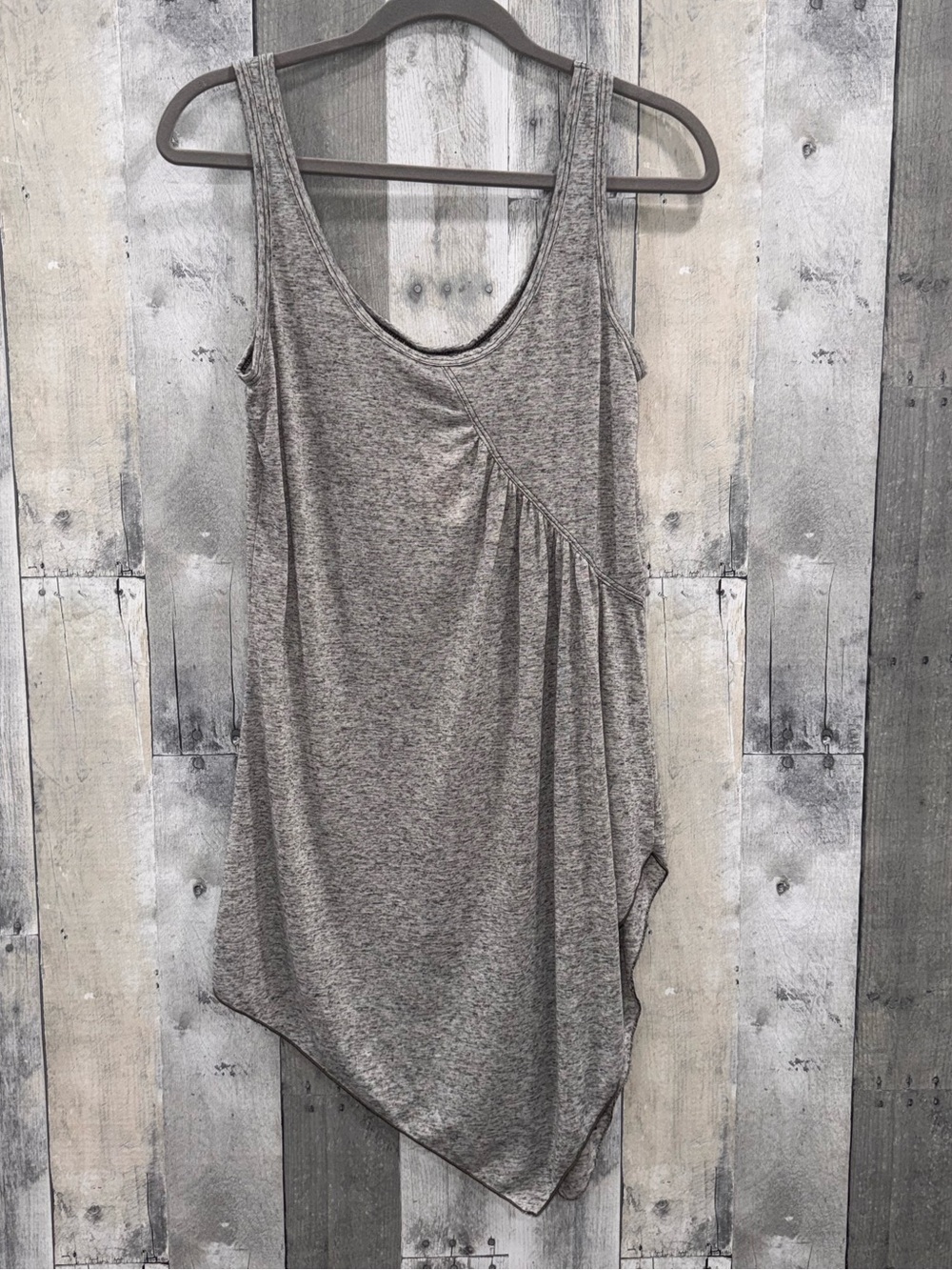Hard Tail Heathered Gray Green Asymmetrical Sleeveless Twist-Detail Tank Sz. M